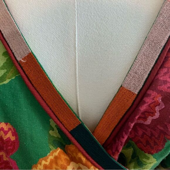 Farm Rio x Anthropologie Wrap Top Puff Sleeve Belted Tropical Colorful Large New - Picture 16 of 16